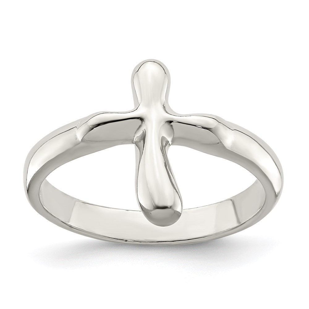 Sterling Silver Vertical Tiny Freeform Cross Ring, Size 6