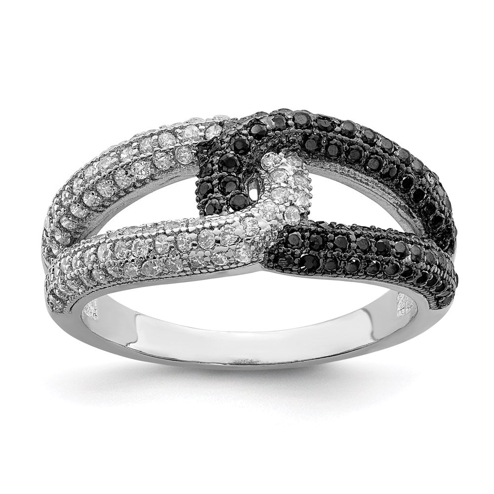 Sterling Silver Rhodium-plated Black & White CZ Ring, Size 6