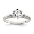 Sterling Silver Polished CZ 6-prong CZ Ring, Size 8