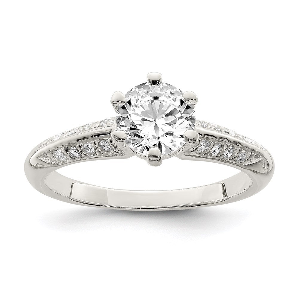 Sterling Silver Polished CZ 6-prong CZ Ring, Size 8