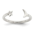 Sterling Silver Polished Half Moon and Star Adjustable Ring, 2 mm