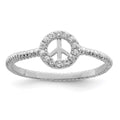 Sterling Silver Rhodium-plated Polished & Textured CZ Peace Ring, Size 8