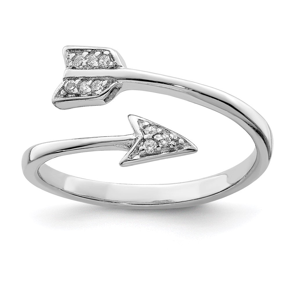 Sterling Silver Rhodium-plated Polished CZ Arrow Adjustable Ring, Size 7, 1.75 mm