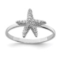 Sterling Silver Rhodium-plated Polished CZ Starfish Ring, Size 8