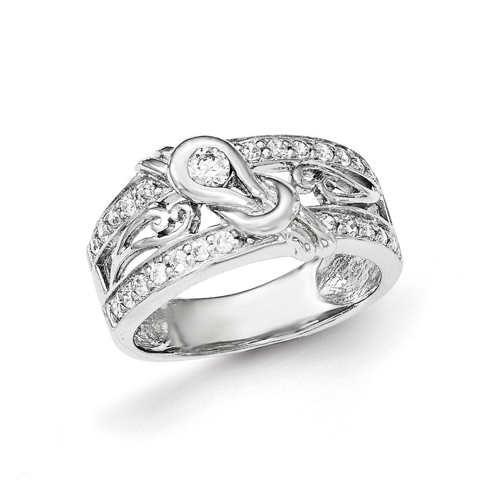 Sterling Silver Rhodium-plated w/CZ Ring, Size 6, 4.26 g
