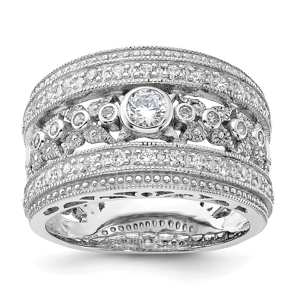 Sterling Silver Rhodium-plated w/CZ Ring, Size 6, 6 g