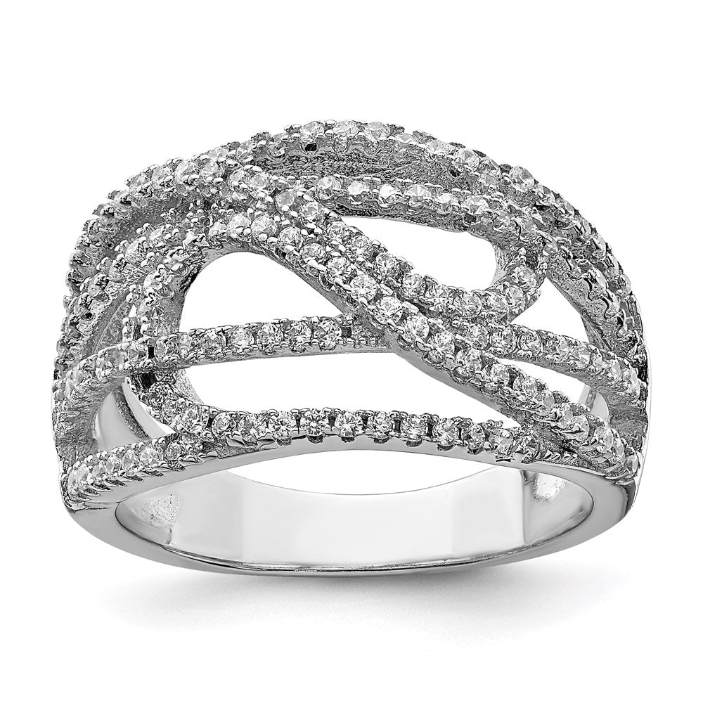 Sterling Silver Rhodium-plated CZ Micro pav‚ Ring, Size 6