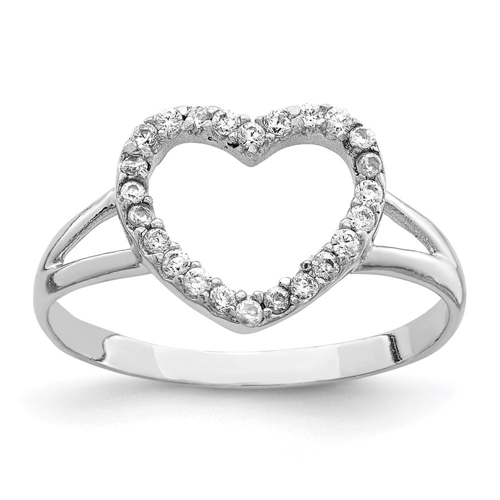 Sterling Silver Rhodium-plated Polished CZ Heart Ring, Size 8