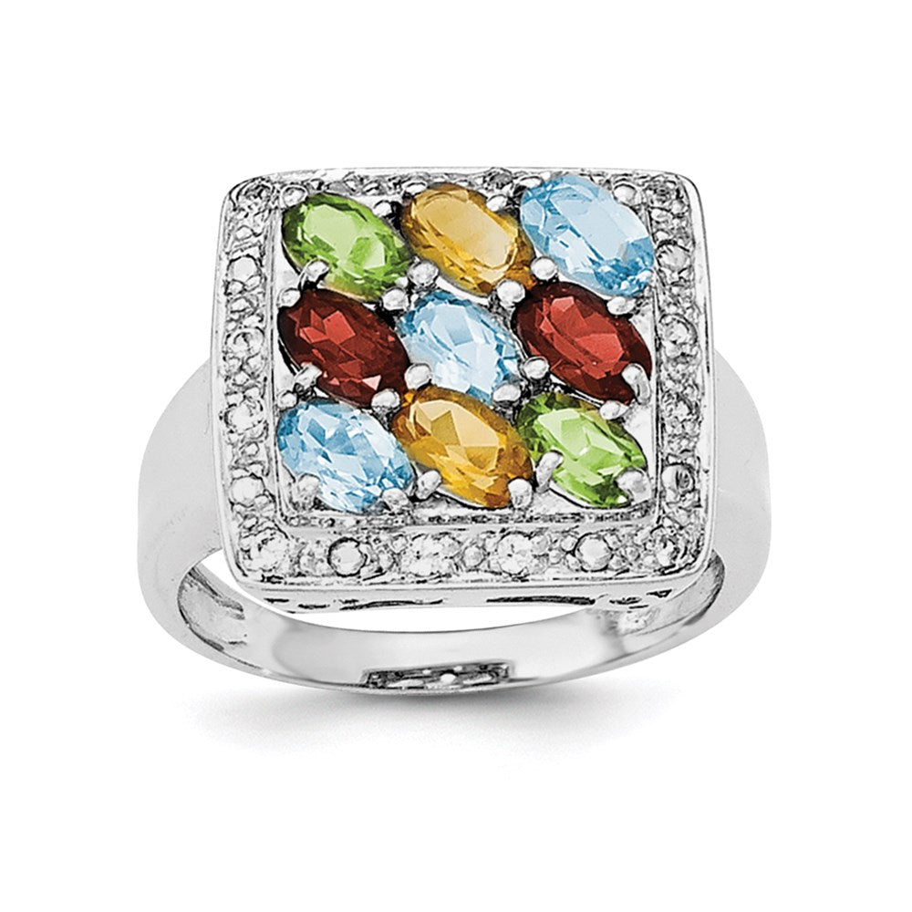 Sterling Silver Polished Multicolored CZ Ring, Size 8