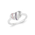 Sterling Silver Purple, Pink & Clear CZ Heart Ring, Size 7