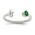 Sterling Silver Green Glass Bead 4-Leaf Clover Adjustable Ring, 1.5 mm