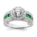 Sterling Silver Rhodium-plated CZ and Lab Created Emerald Ring, 3.28 ct, Size 6