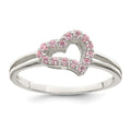 Sterling Silver Polished Pink CZ Heart Ring, Size 8