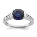 Sterling Silver Rhodium-plated Synthetic Blue Sapphire and CZ Bezel Ring, Size 8