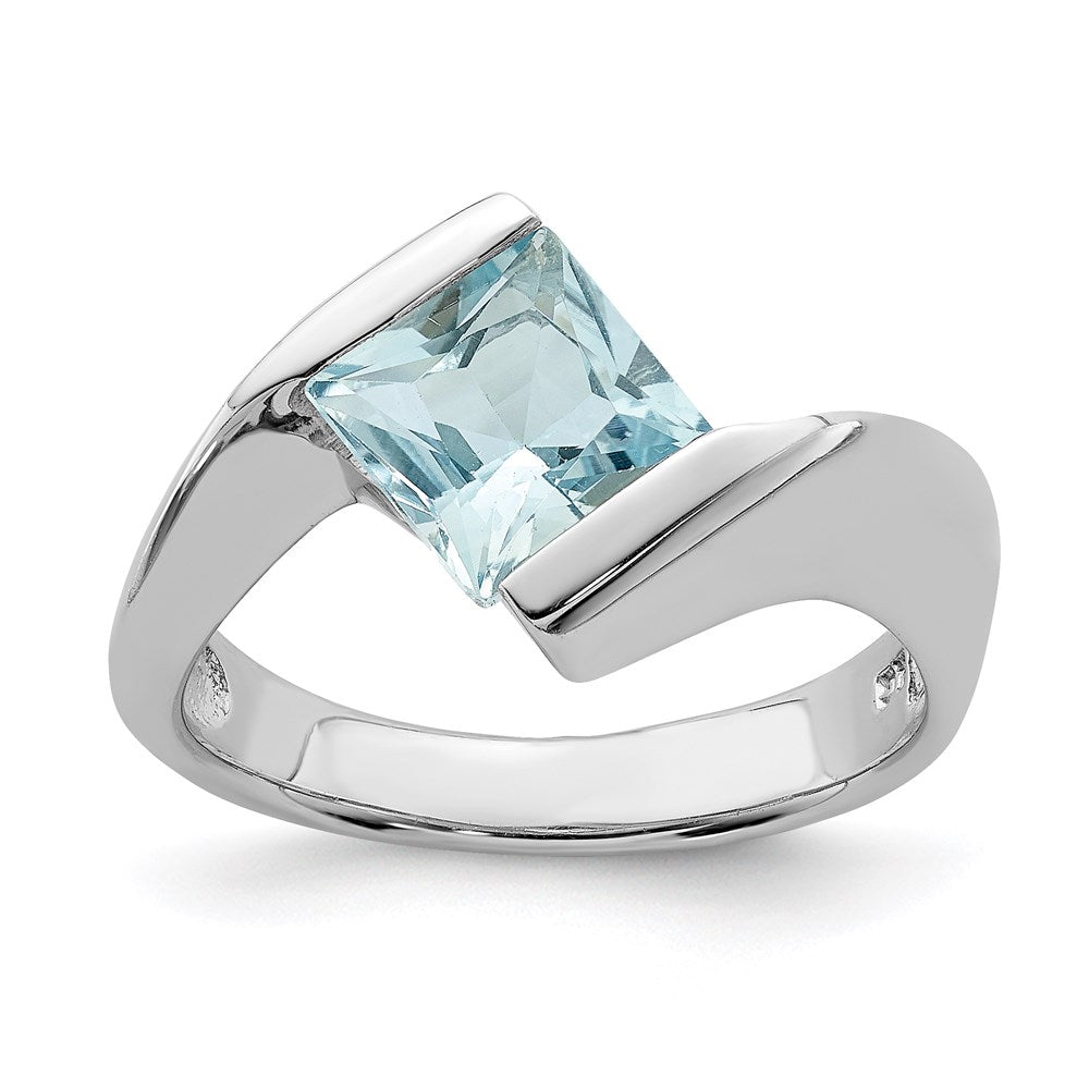 Sterling Silver Rhodium-plated Polished Blue CZ Ring, Size 8