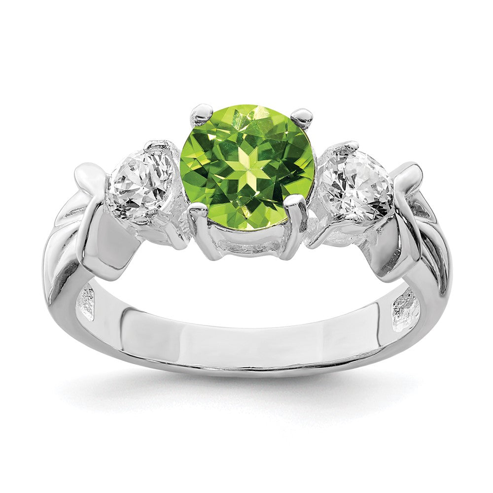 Sterling Silver Rhodium Peridot & CZ Ring, Size 7, 3 mm