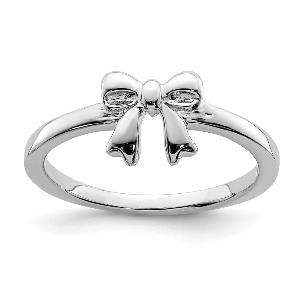 Sterling Silver Rhodium-plated Polished Bow Children's Ring, Size 3, 7.5 mm