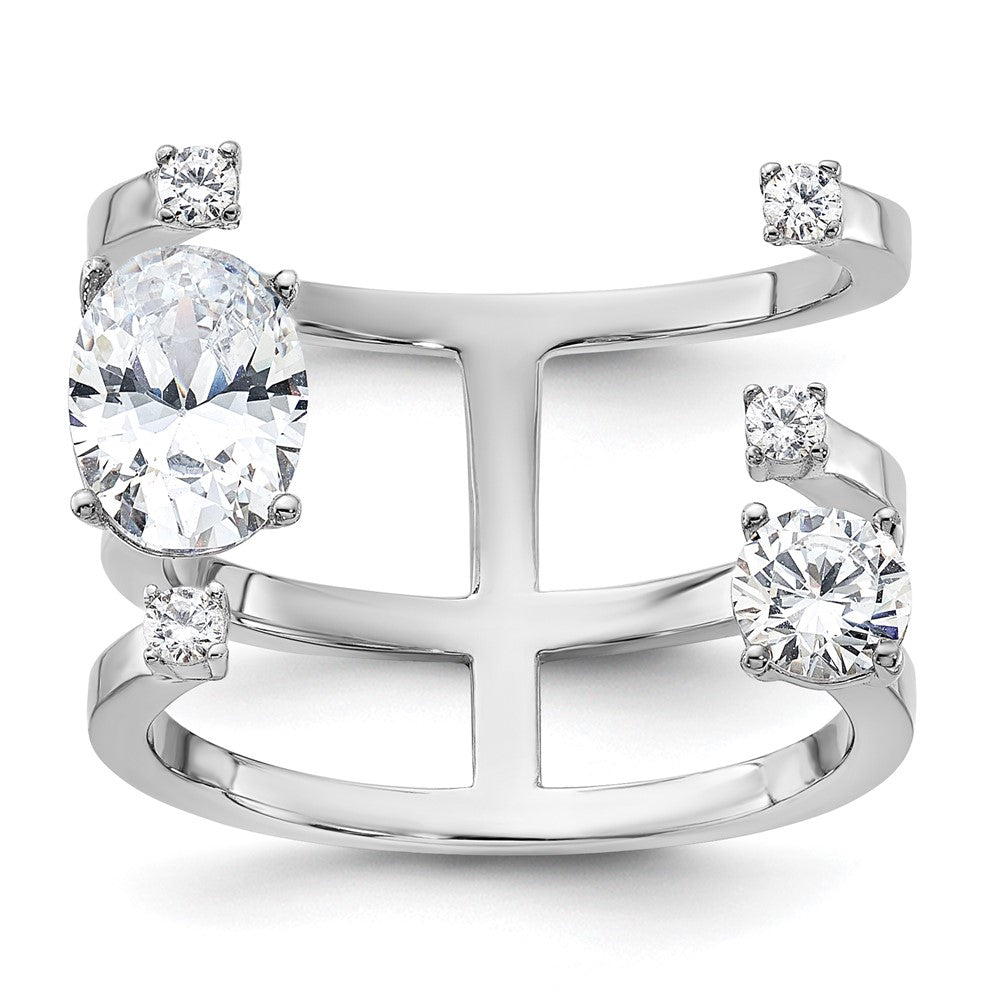 Sterling Silver Rhodium-plated CZ Adjustable Ring, Size 7