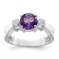 Sterling Silver Rhodium-plated Amethyst and CZ Ring, 1 ct, Size 7