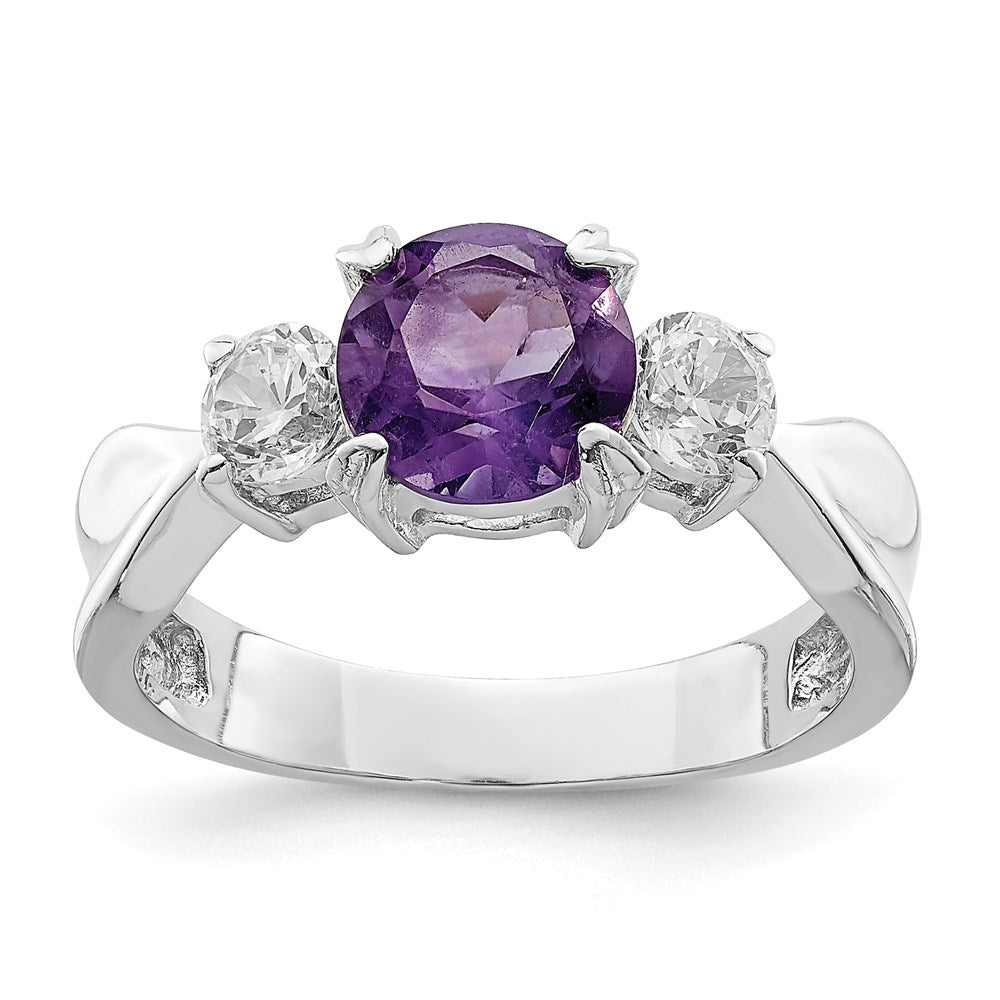 Sterling Silver Rhodium-plated Amethyst and CZ Ring, 1 ct, Size 7