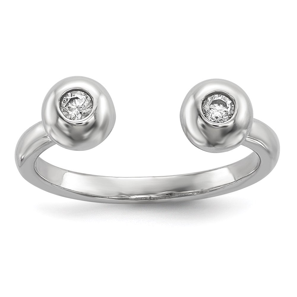 Sterling Silver Rhodium-plated Polished CZ Adjustable Cuff Ring, 2.5 mm