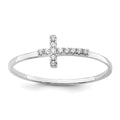 Sterling Silver Rhodium-plated CZ Side Cross Polished Ring, Size 8, 1 mm