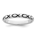 Sterling Silver Rhodium-plated Polished Antiqued Ichthus Ring, Size 7