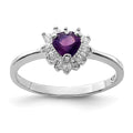 Sterling Silver Rhodium-plated Amethyst and CZ Heart Ring, Size 6, 2 mm