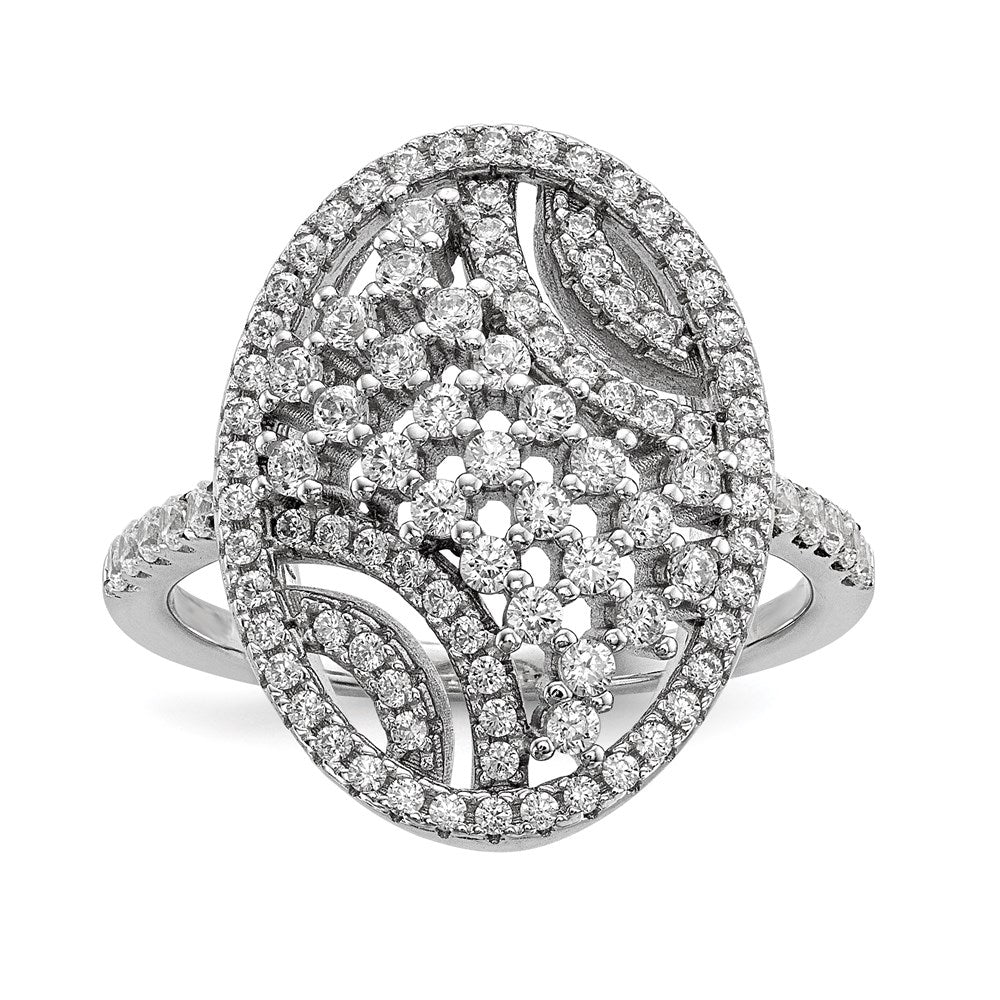 Pure Fire Sterling Silver Rhod-plated CZ Ring, Size 7, 4.01 g