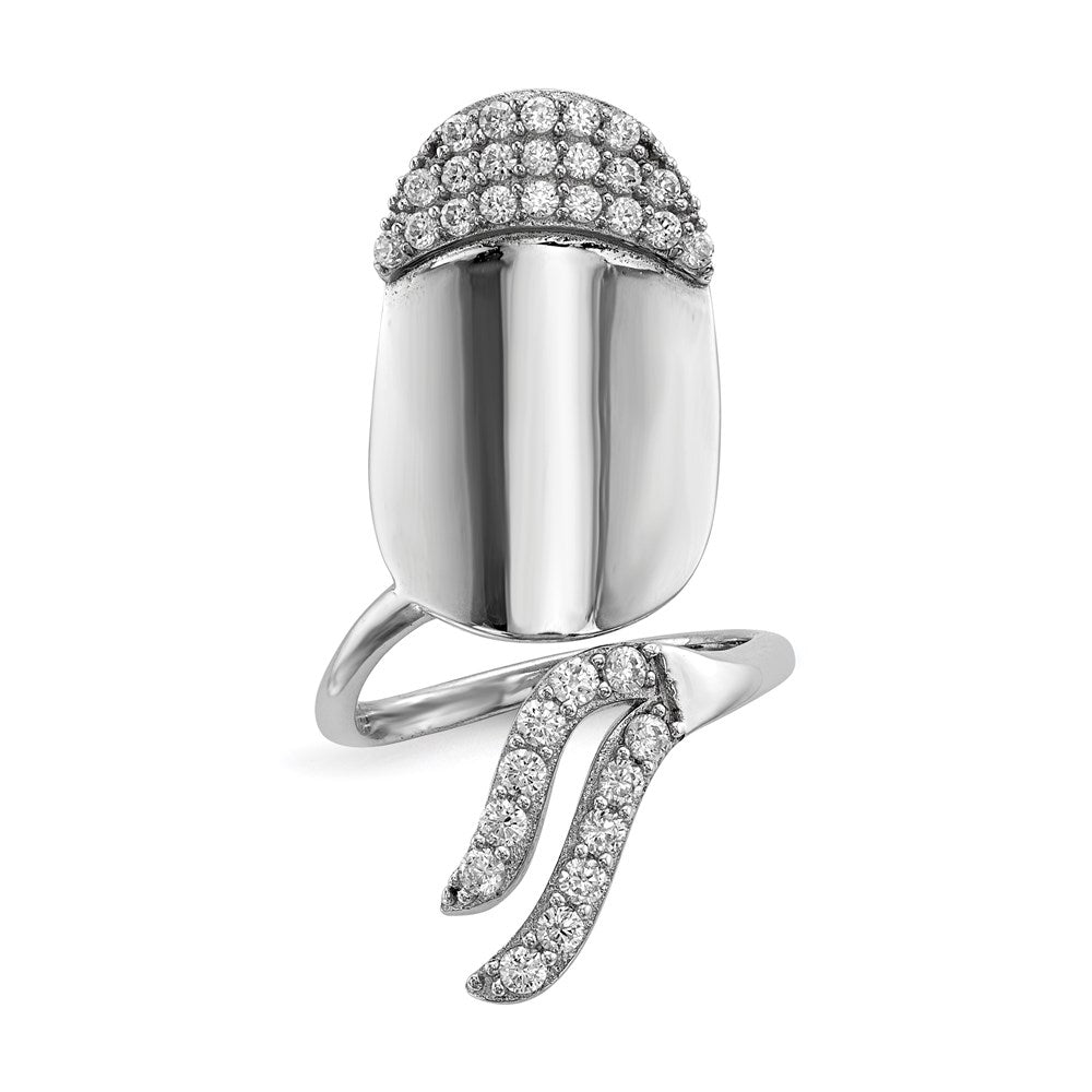 Sterling Silver Rhodium-plated CZ Adjustable Fingernail Ring, 1.5 mm