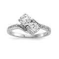 Sterling Silver Rhodium-plated Two Stone CZ Bypass Ring, Size 8, 1.65 mm