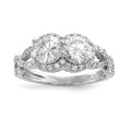 Sterling Silver Rhodium-plated CZ Two Stone Halo Ring, Size 8