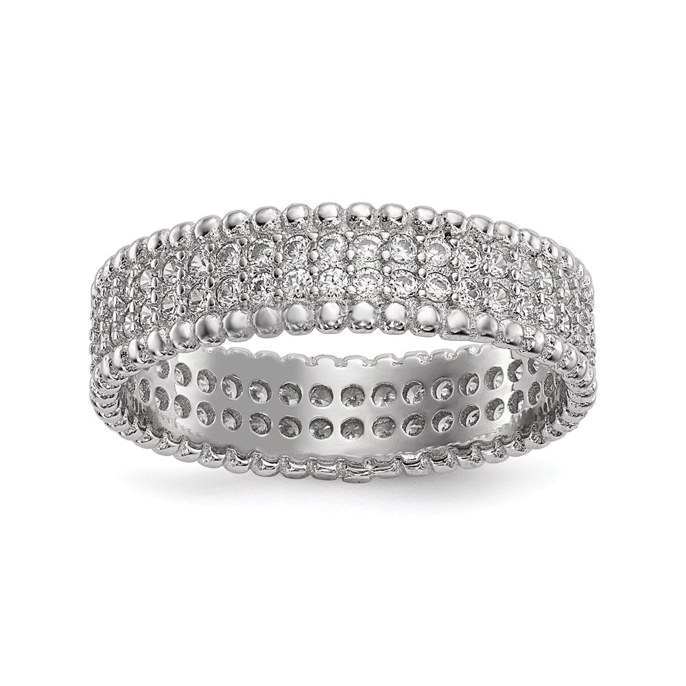Sterling Silver Rhodium-plated Polished CZ 5.0mm Band, Size 8, 5 mm