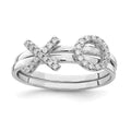 Sterling Silver Rhodium-plated CZ X & O 2-Ring Set, Size 7