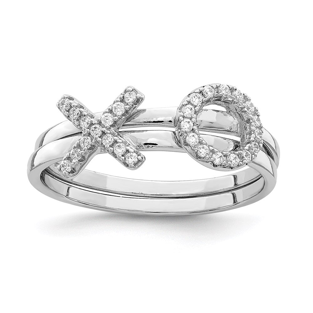 Sterling Silver Rhodium-plated CZ X & O 2-Ring Set, Size 7