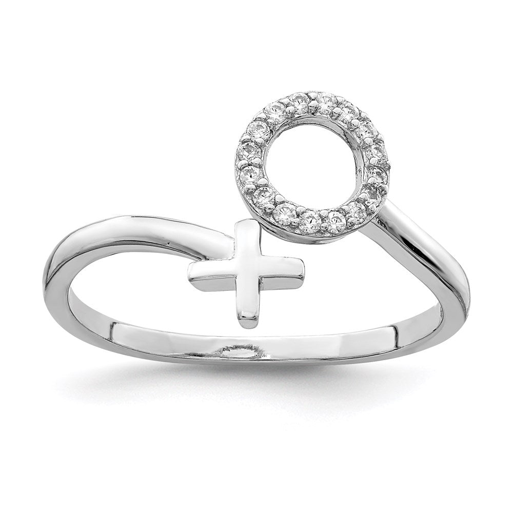 Sterling Silver Rhodium-plated X and O CZ Ring, Size 7