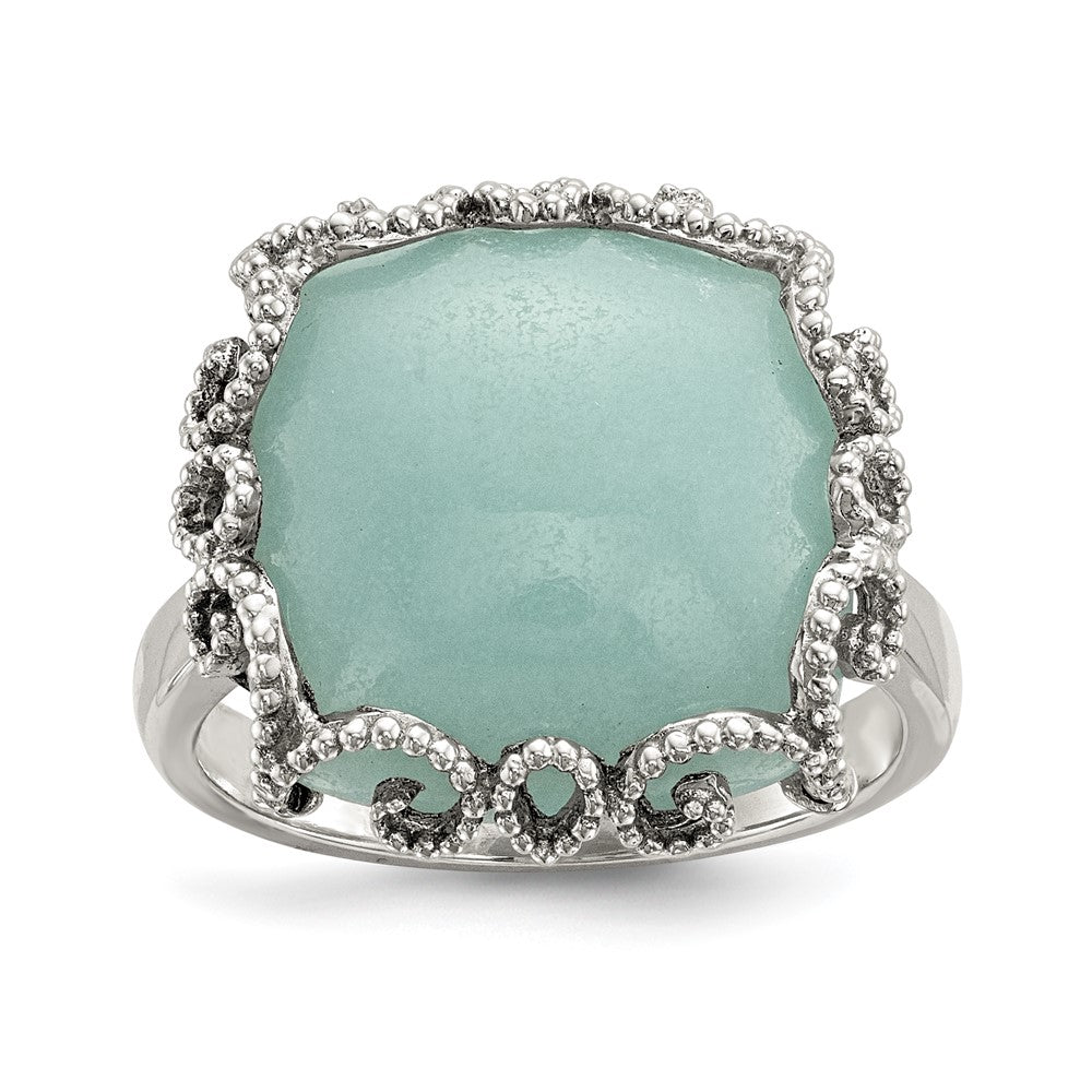 Sterling Silver Rhod-plated Created Amazonite Polished/Textured Ring, 13 ct, Size 8, 2.85 mm