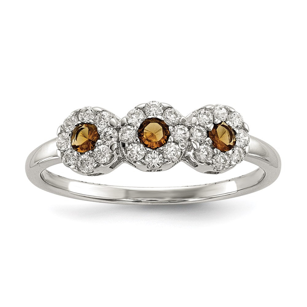 Sterling Silver Champagne CZ Ring, Size 7