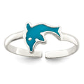 Sterling Silver Polished Enameled Dolphin Toe Ring, 2 mm