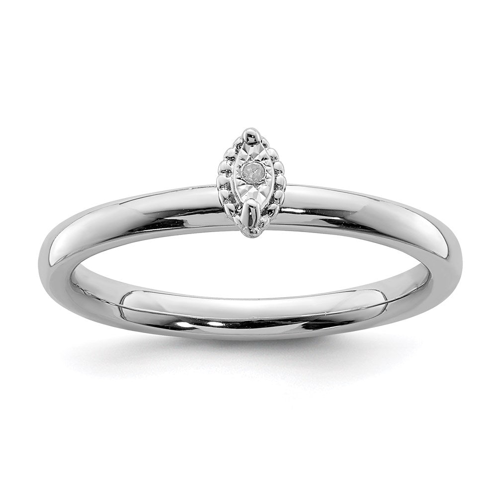 Sterling Silver Rhodium Plated Polished Diamond Marquise Shape Ring, 0.01 ct, Size 8, 2.1 mm