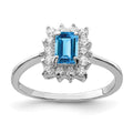 Sterling Silver Rhodium Blue Topaz Ring, Size 8, 2 mm, 2.03 g