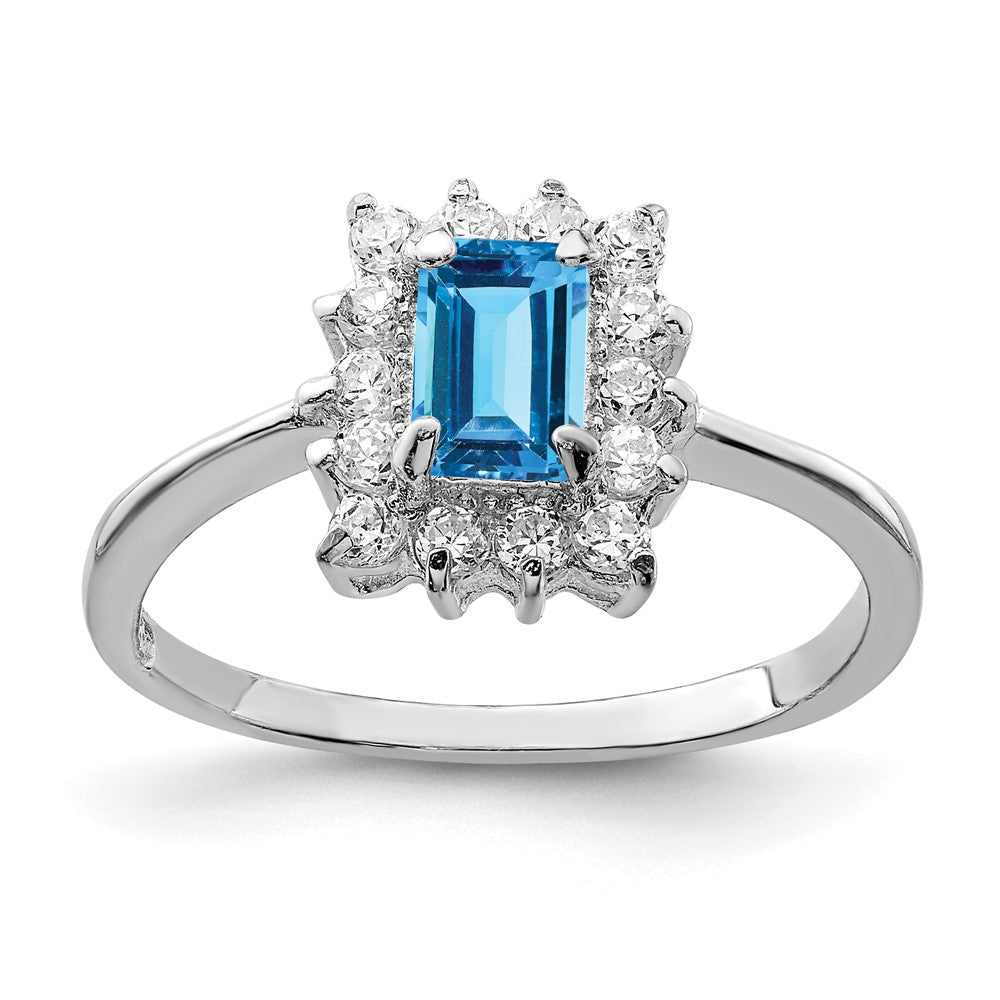 Sterling Silver Rhodium Blue Topaz Ring, Size 8, 2 mm, 2.03 g