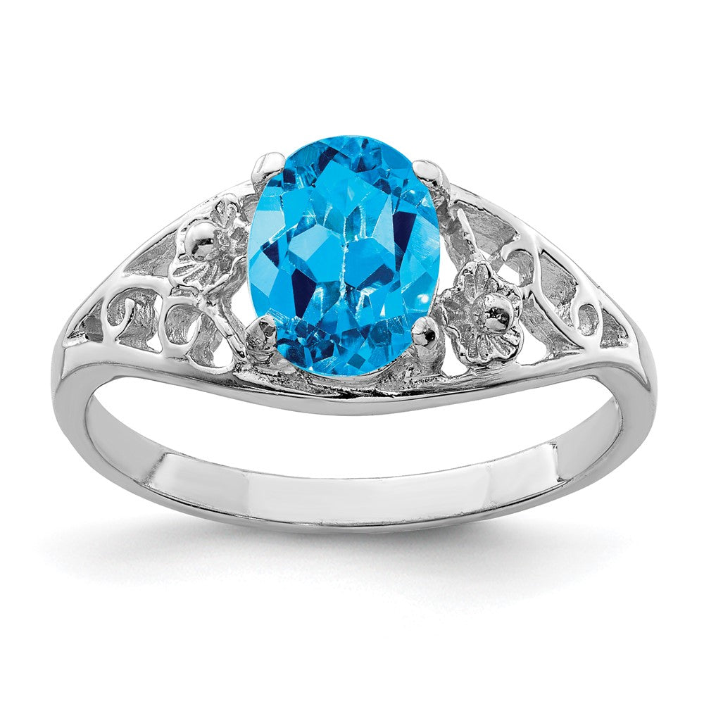 Sterling Silver Rhodium Blue Topaz Ring, Size 8, 2 mm, 2.43 g