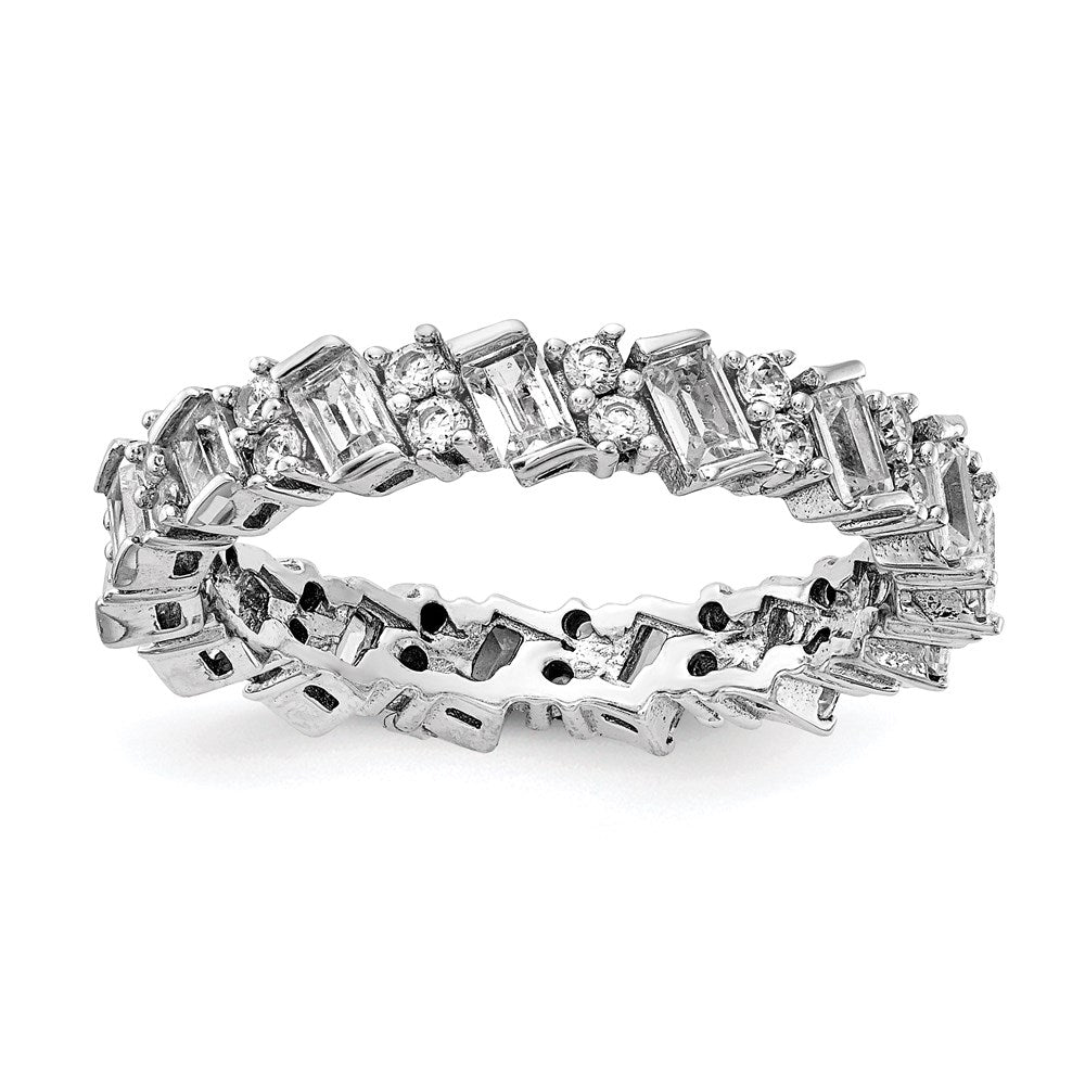 Sterling Shimmer Sterling Silver Rhodium-plated 45 Stone CZ Fancy Eternity Band, Size 7