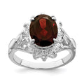 Sterling Silver Rhodium-plated Garnet & CZ Ring, Size 8, 3 mm, 3.87 g