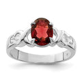 Sterling Silver Rhodium-plated Garnet & CZ Ring, Size 8, 3 mm, 2.61 g