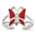 Sterling Silver Antiqued Red Enameled Butterfly Toe Ring, 2 mm