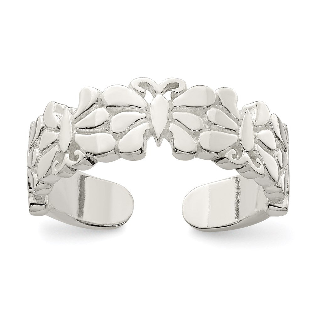 Sterling Silver Polished Butterflies Toe Ring, 6 mm