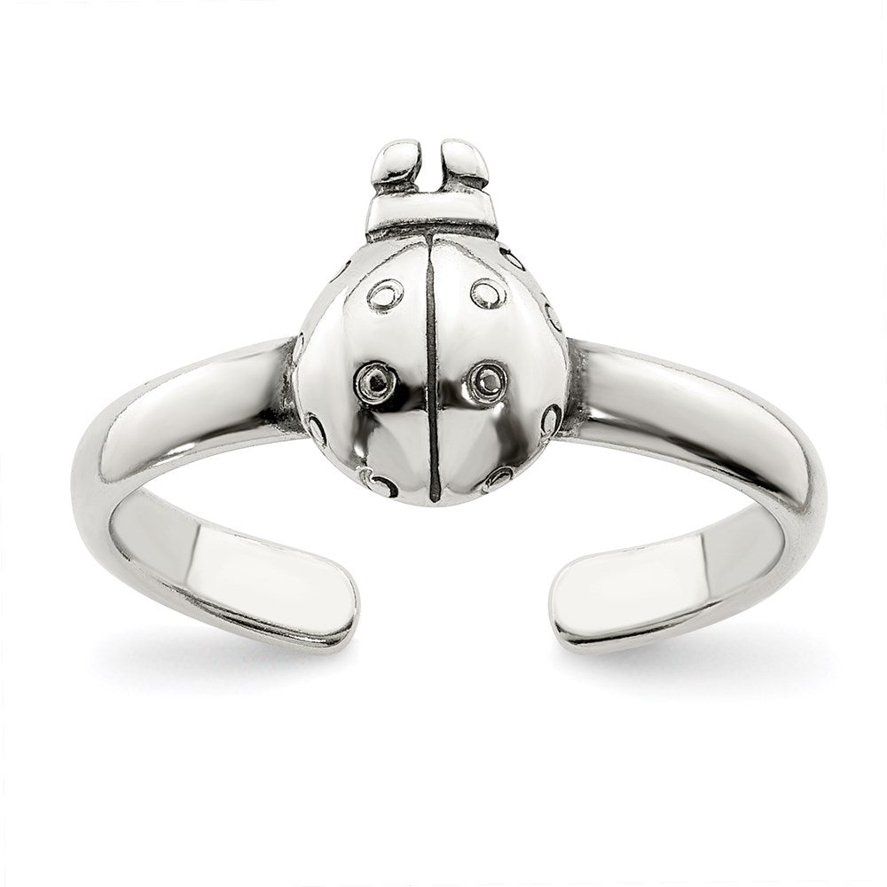 Sterling Silver Antiqued Ladybug Toe Ring, 3 mm