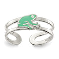 Sterling Silver Green Enameled Frog Toe Ring, 6 mm